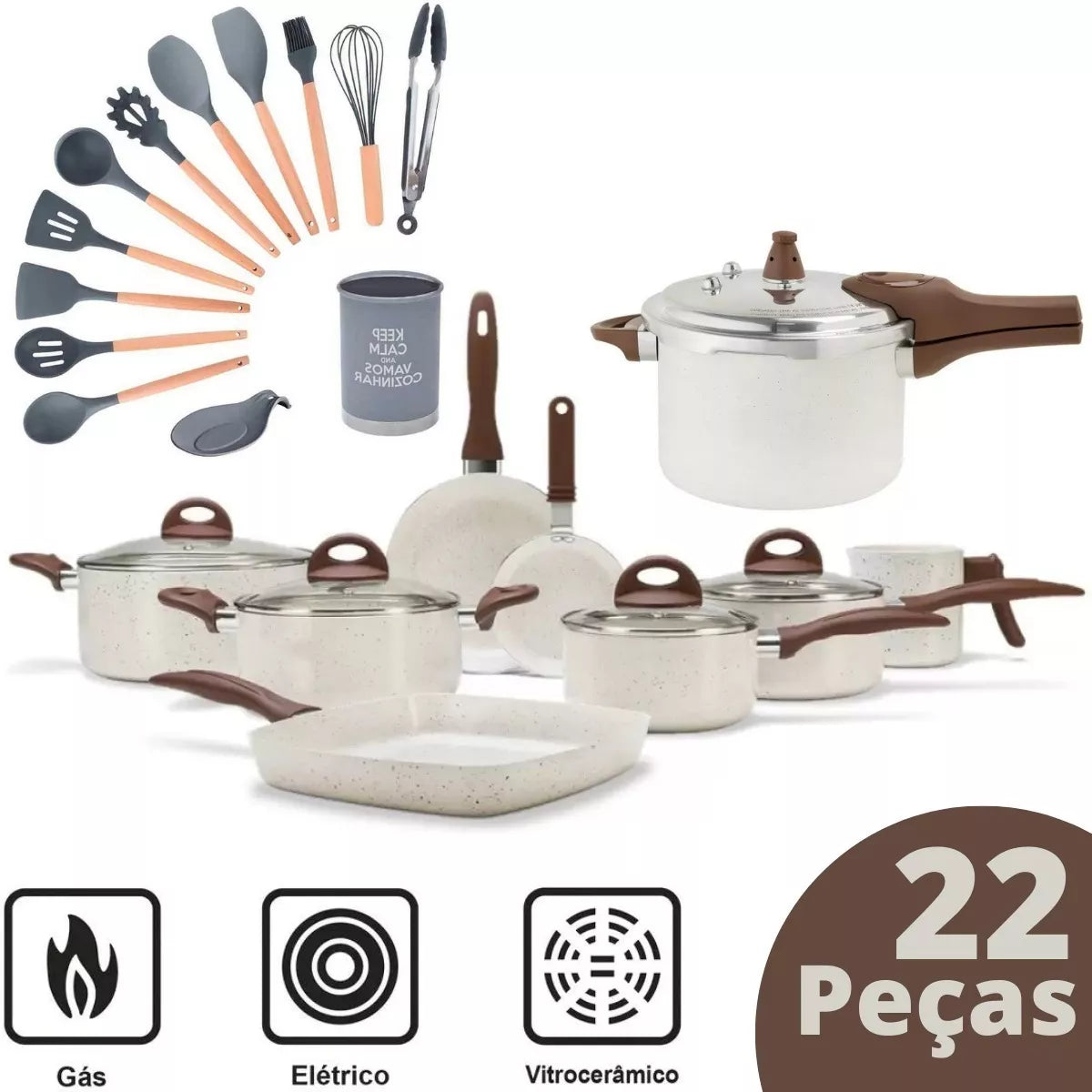 ( QUEIMA DE ESTOQUE HOJE - PAGUE 5 E LEVE 22 ) - CONJUNTO DE 22 Peças brinox Ceramic Premium Life Smart Plus Vanilla